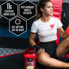 BSN SYNTHA-6 EDGE ingredients panel shows hydrolyzed whey and micellar casein.
