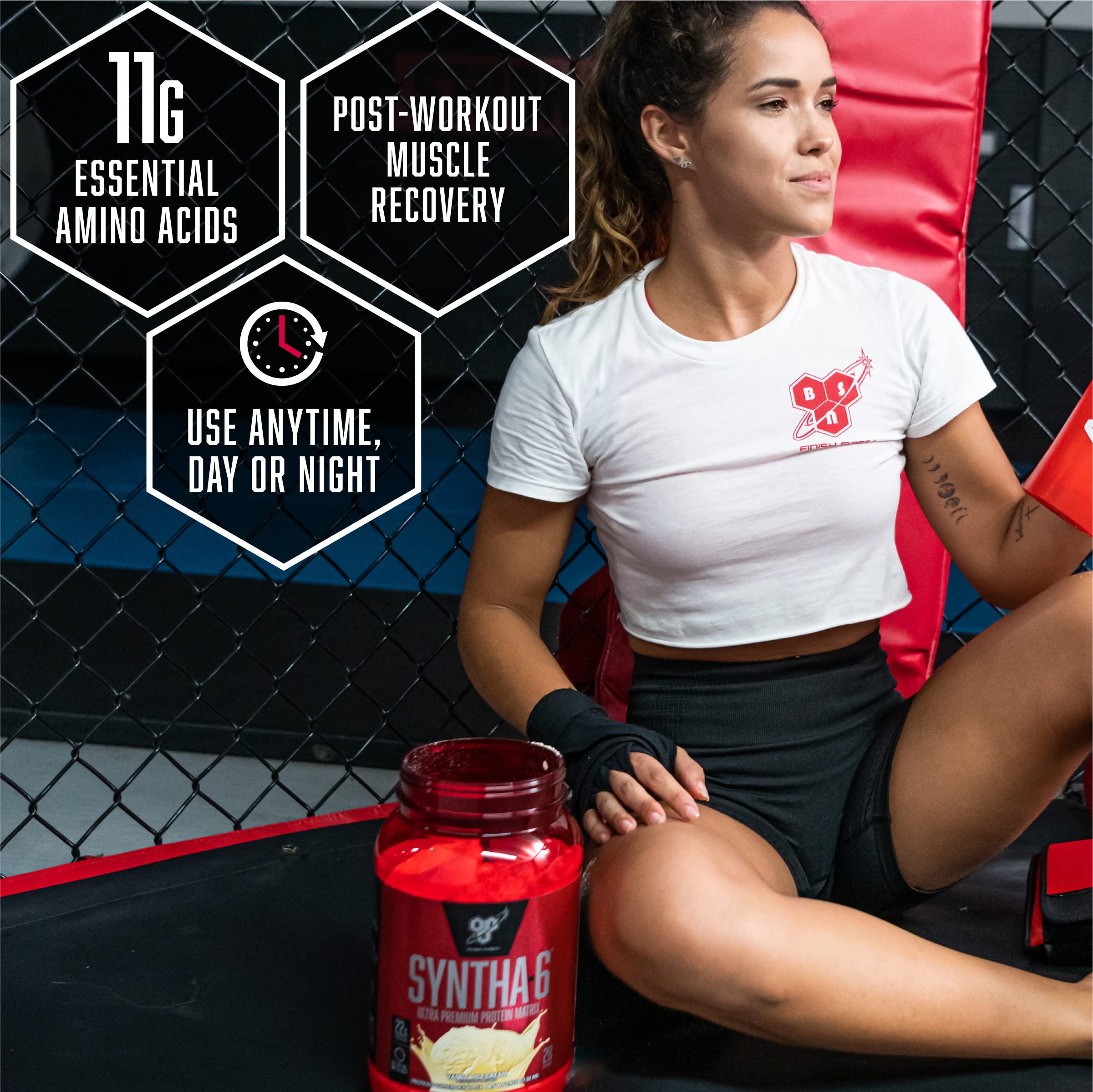 BSN SYNTHA-6 EDGE micellar casein blend supports gradual amino release overnight.