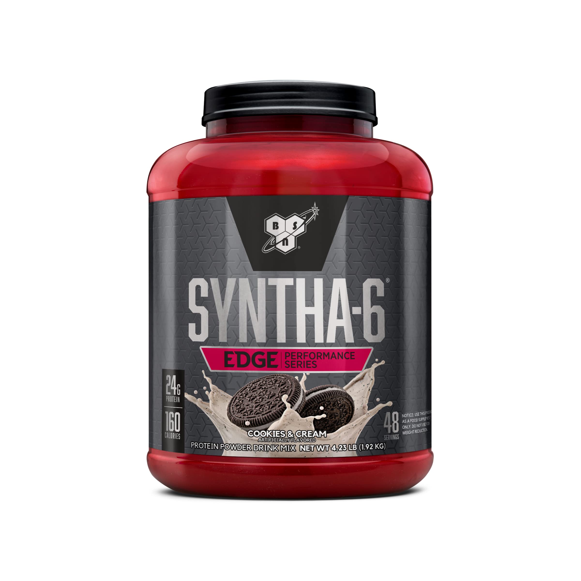 BSN SynthA-6 Edge cookies-n-cream tub; convenient recovery support after workouts.