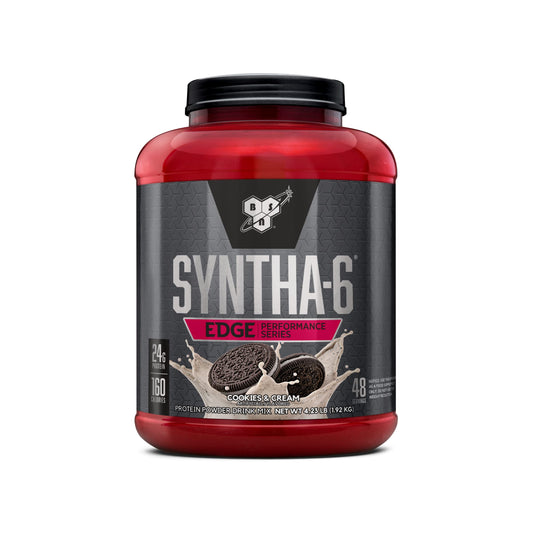 BSN SynthA-6 Edge cookies-n-cream tub; convenient recovery support after workouts.