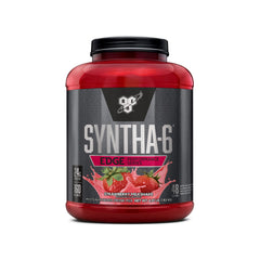 BSN SYNTHA-6 EDGE Strawberry Milkshake tub shows creamy texture and 24g protein per serving.