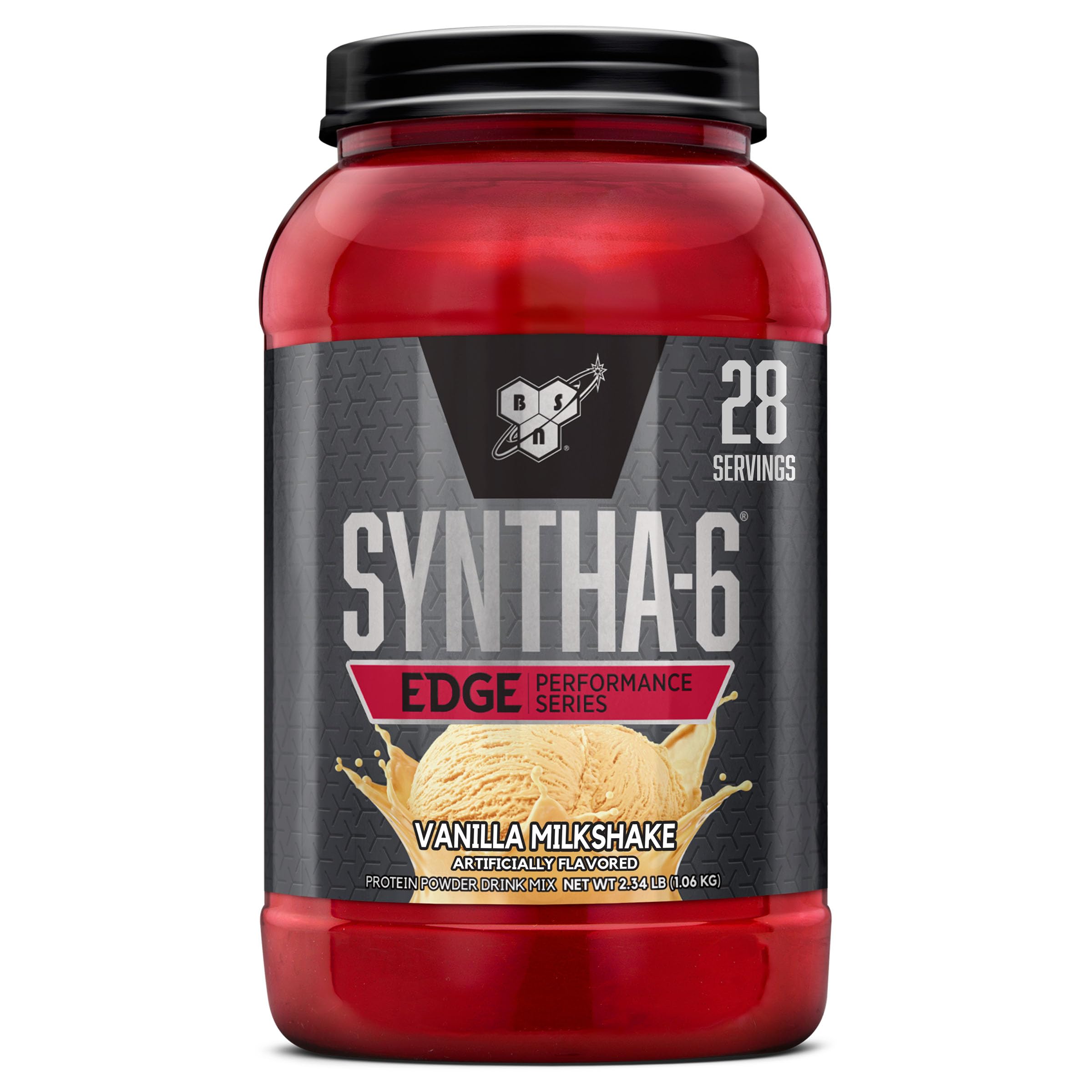 BSN SYNTHA-6 EDGE vanilla milkshake, silky texture ideal for post-workout recovery.