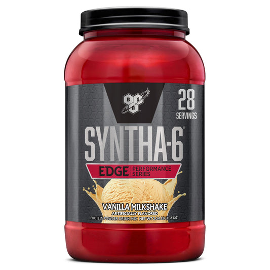 BSN SYNTHA-6 EDGE vanilla milkshake, silky texture ideal for post-workout recovery.