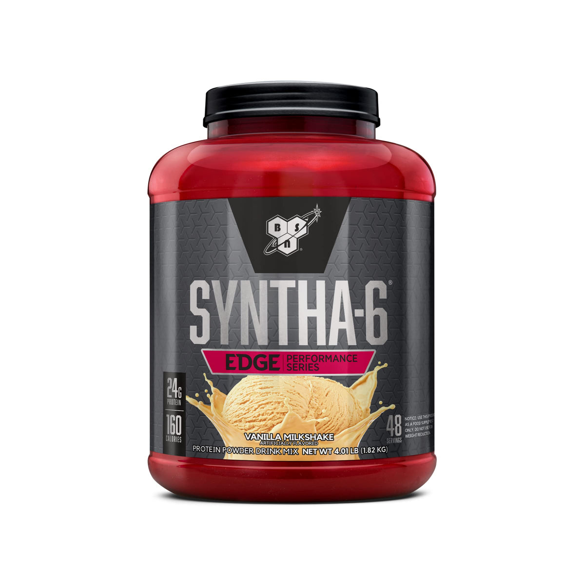 BSN SYNTHA-6 EDGE vanilla tub shows premium protein blend for recovery support