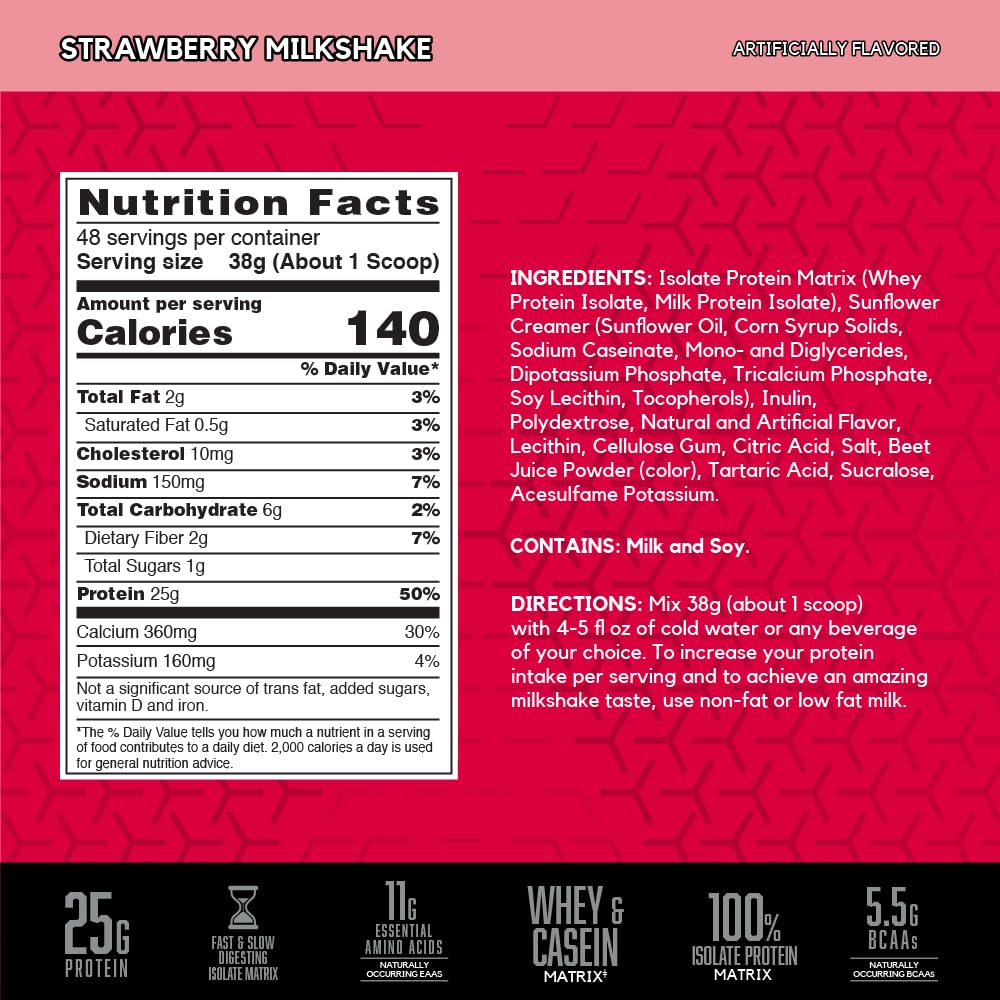 BSN SYNTHA-6 ISOLATE bottle back nutrition facts and amino acids