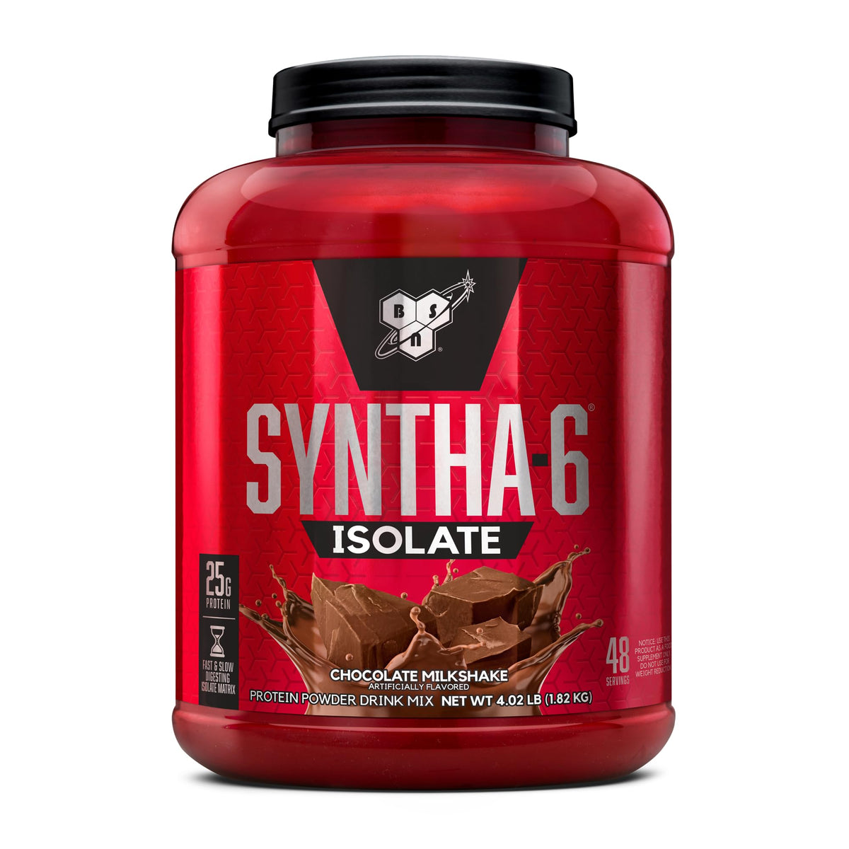 BSN SYNTHA-6 ISOLATE chocolate milkshake bottle shows premium post-workout protein.