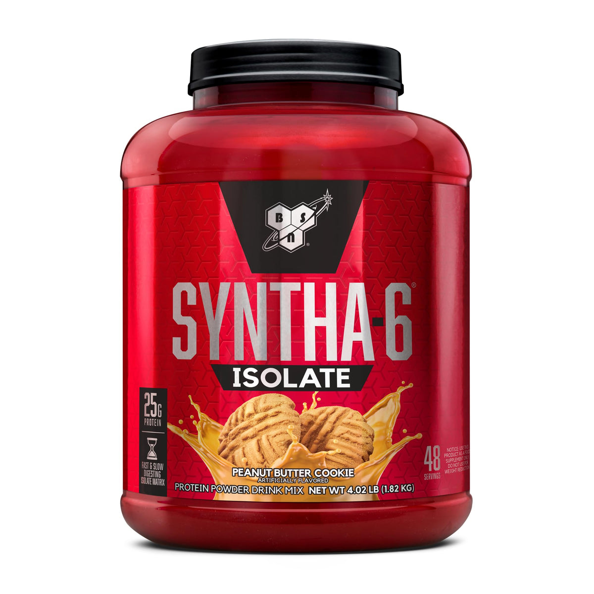BSN SYNTHA-6 ISOLATE peanut butter cookie jar showing premium protein quality