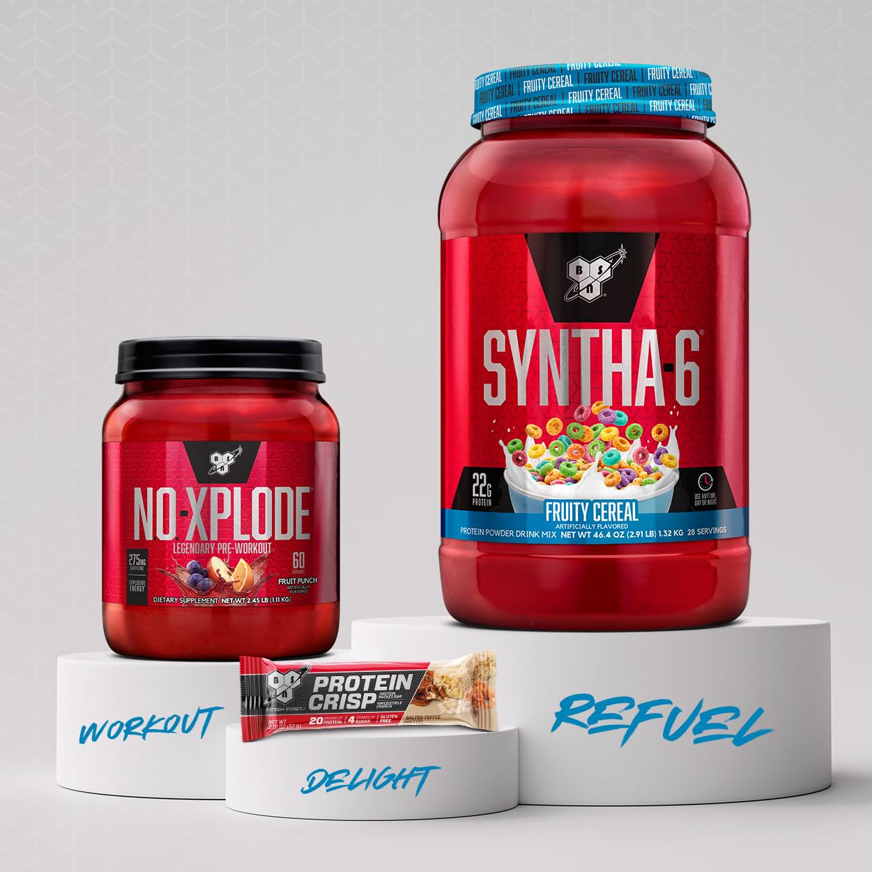 BSN SYNTHA-6 nutrition label highlights protein and fiber content.