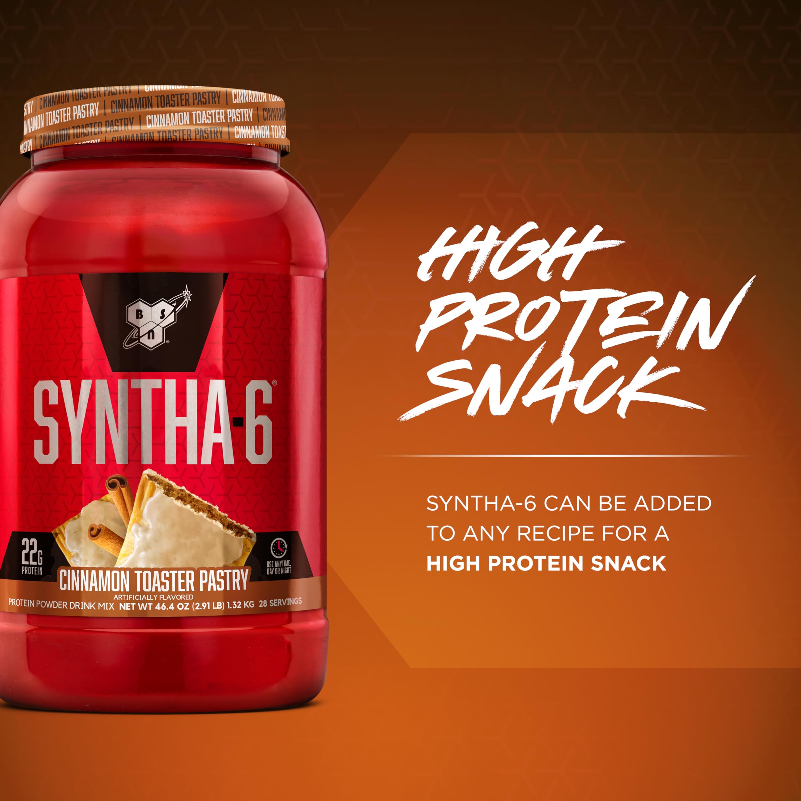 BSN SYNTHA-6 powder scoop showing 6g fiber per serving