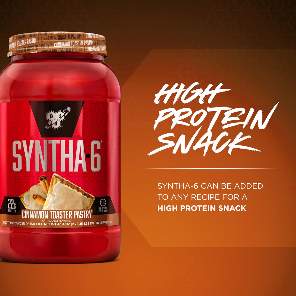 BSN SYNTHA-6 powder scoop showing 6g fiber per serving