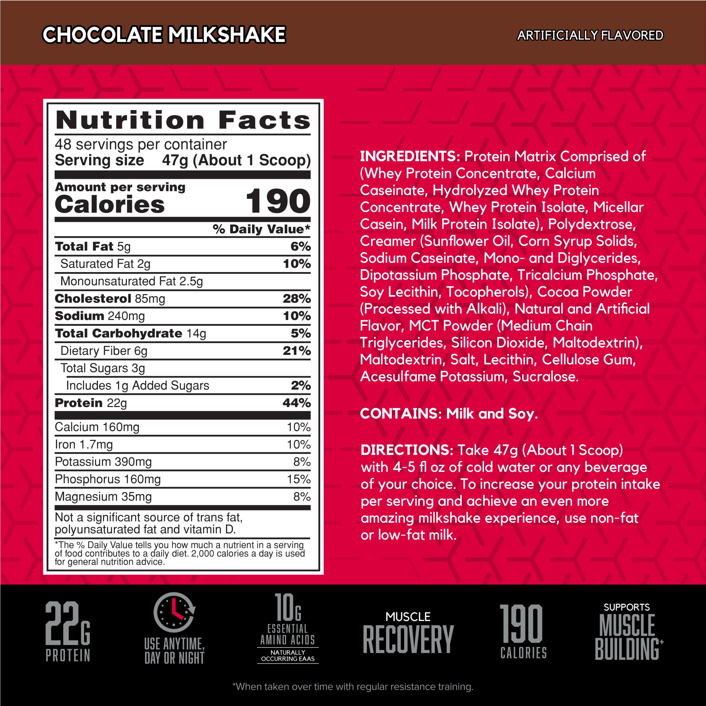 SYNTHA-6 serving scoop beside chocolate shake for convenient post-workout fueling.