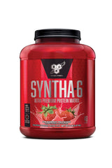 BSN SYNTHA-6 Strawberry Milkshake powder pour showing creamy texture for post-workout recovery