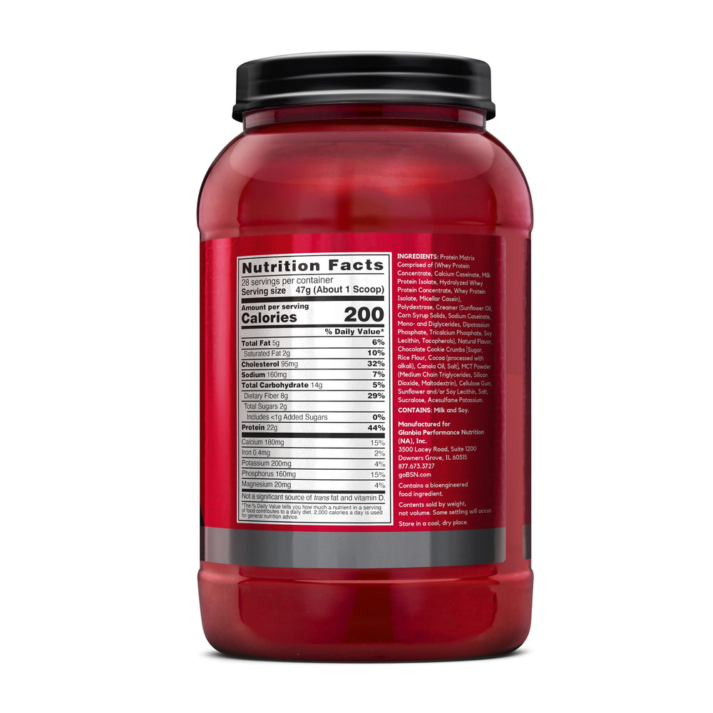 BSN SYNTHA-6 tub next to a glass of creamy shake.