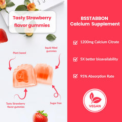 BSSTABBON calcium citrate gummies vegan-sugarfree, soft chews suitable for plant-based diets.