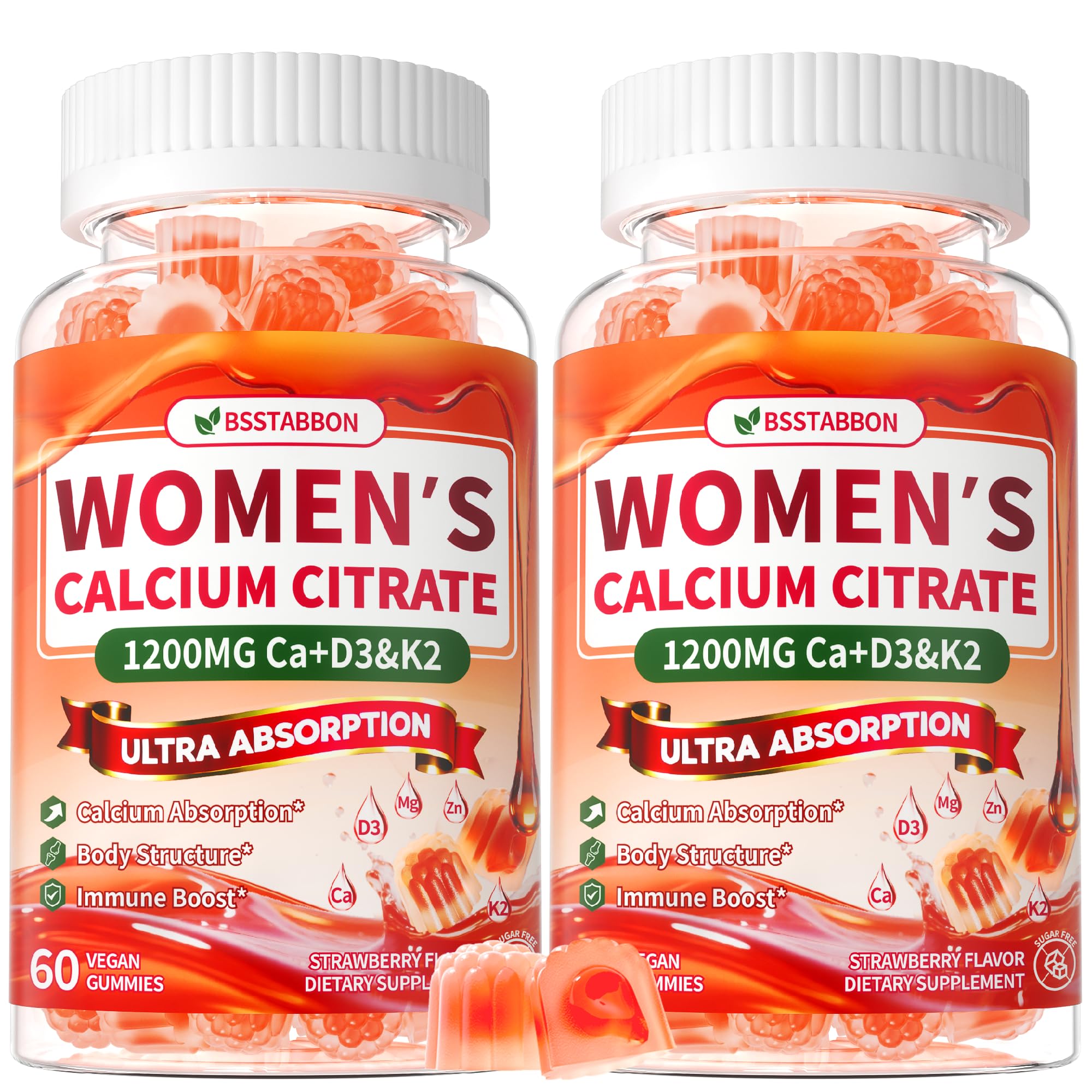 BSSTABBON Calcium Gummies bottle showing convenient daily dose for women