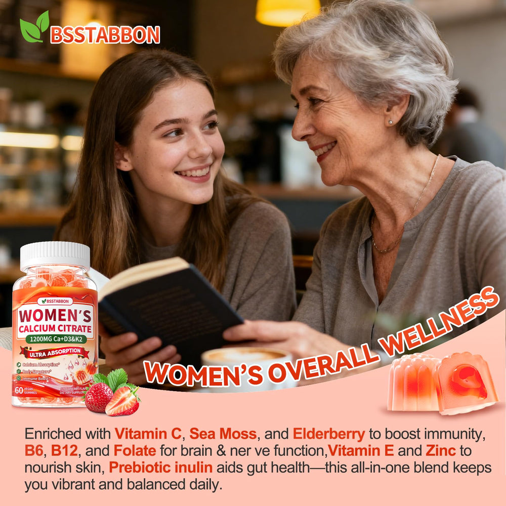 BSSTABBON Calcium Gummies ingredients panel emphasizing organic sea moss