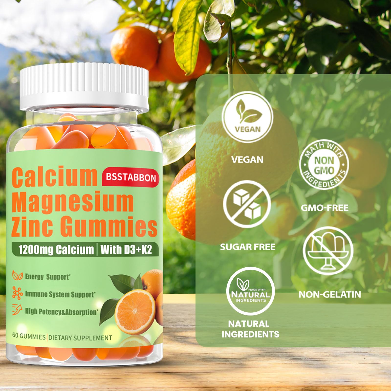 BSSTABBON ingredients label emphasizes vegan sugar-free formula