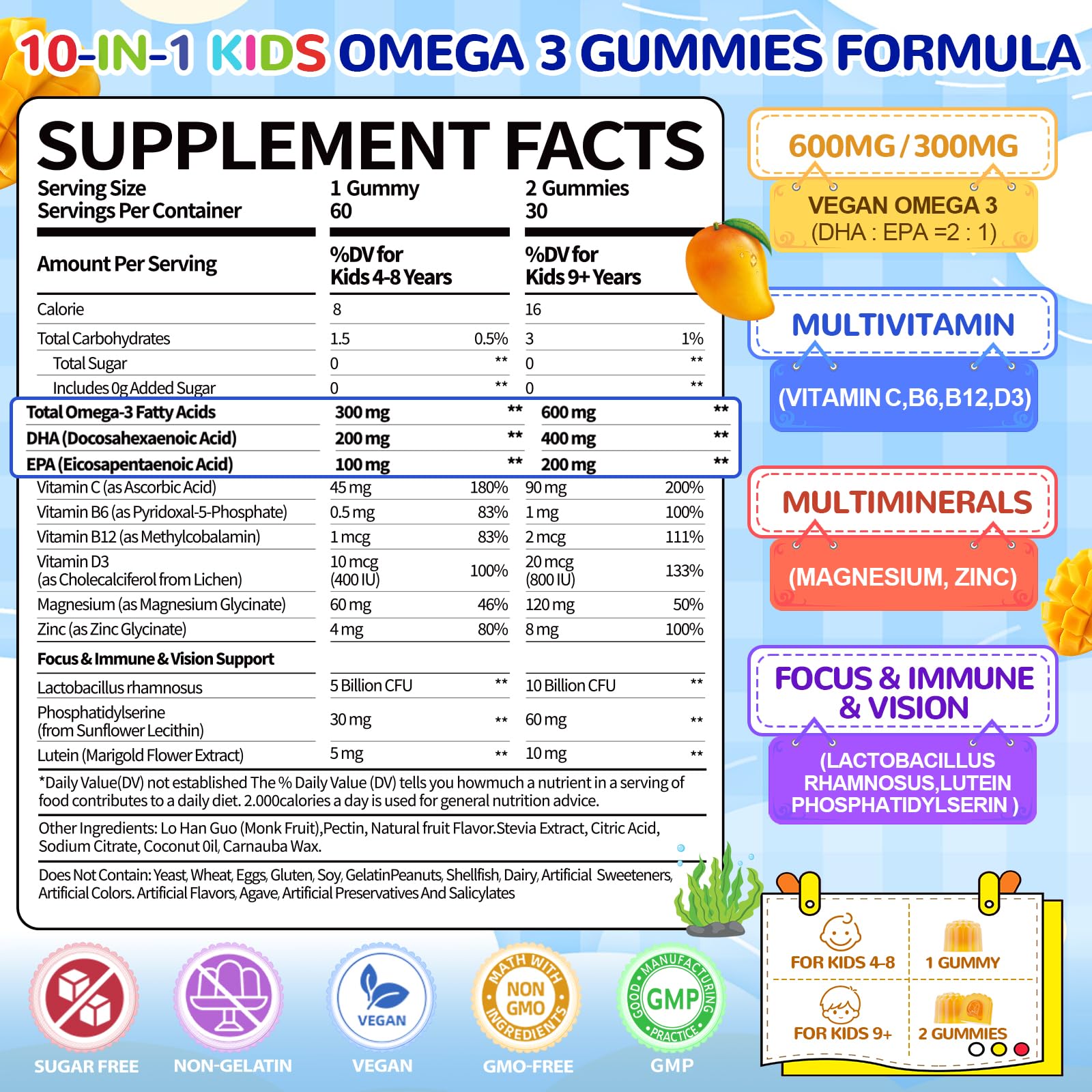 BSSTABBON kids omega-3 label close-up shows DHA/EPA formulation.