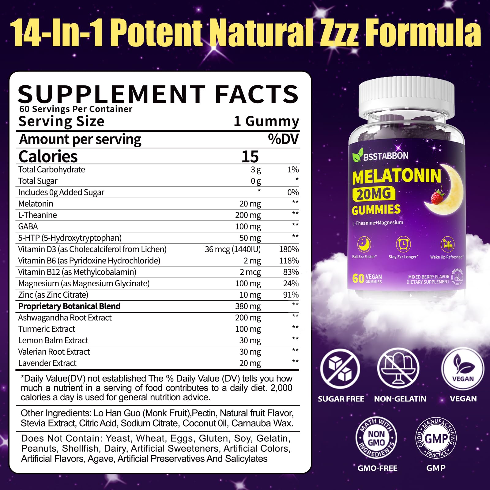 BSSTABBON melatonin gummies closeup berry flavor sugar-free