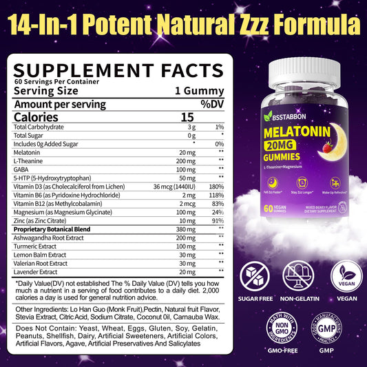 BSSTABBON melatonin gummies closeup berry flavor sugar-free