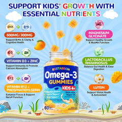 BSSTABBON omega-3 gummies pour highlights mango flavor and serving.