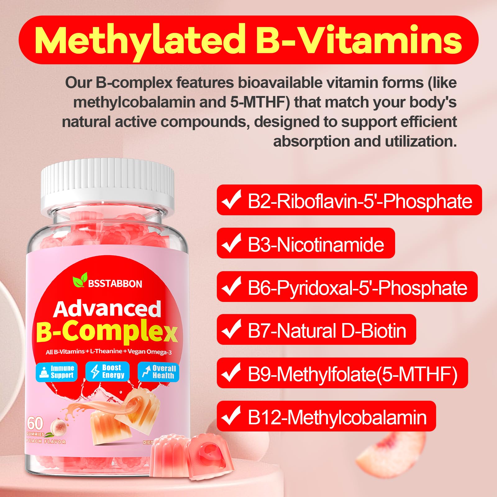 BSSTABBON organic B complex gummies with spoon-dispensing convenience