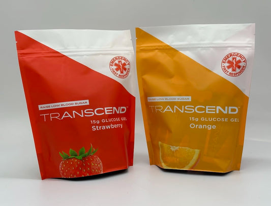 BSVI Transcend strawberry glucose gel pouch delivers flavor and fast energy during activity.
