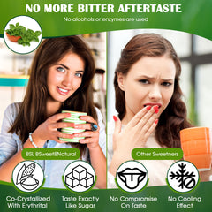 BSweetBNatural stevia powder texture closeup reveals fine, pure material.