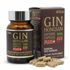 BTGIN gin hongsam saponin capsule bottle for daily energy and focus.