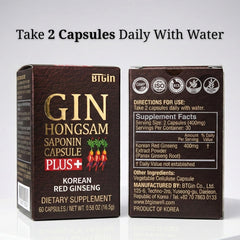 BTGIN pure Korean red ginseng extract powder inside capsules.