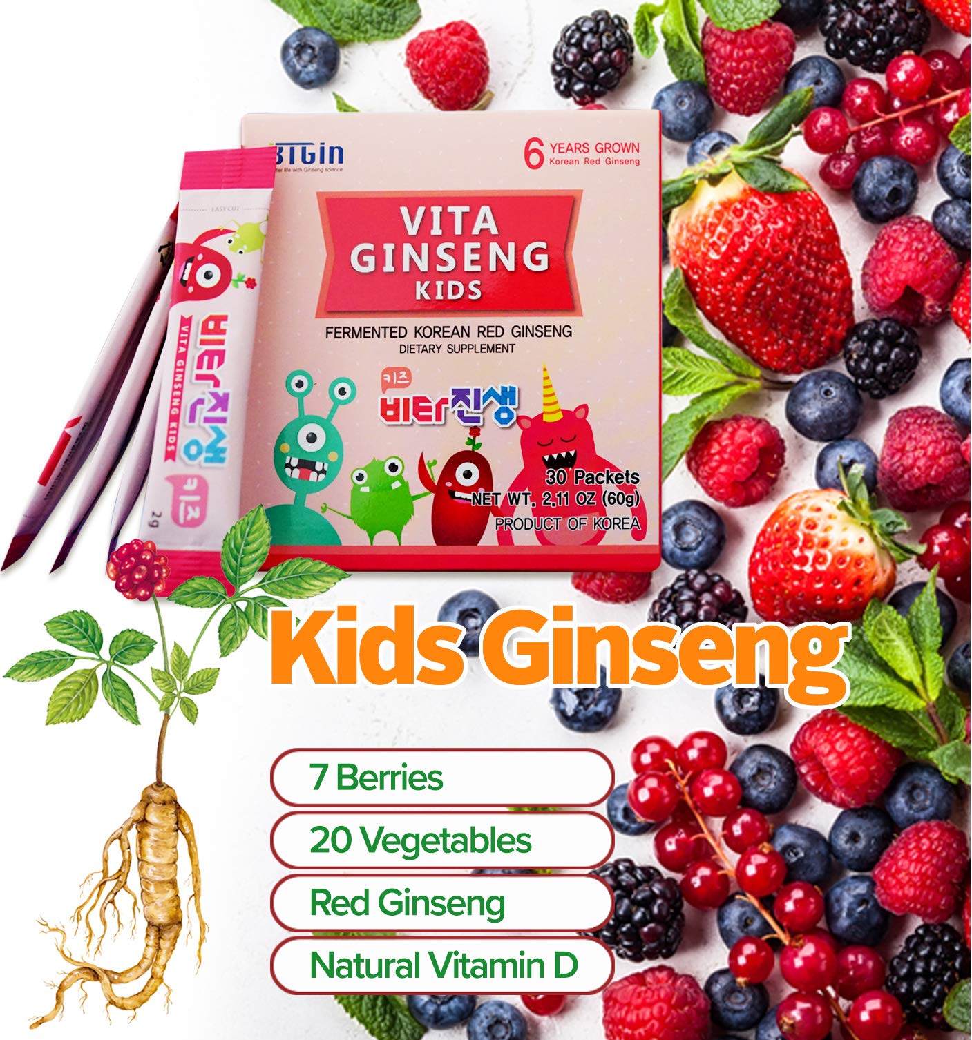 BTGIN Vita Ginseng Kids vegetables mix with 20 vegetables for balanced nutrition