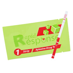 BTNX Rapid Response Xylazine test strip shows liquid sample for quick screening.