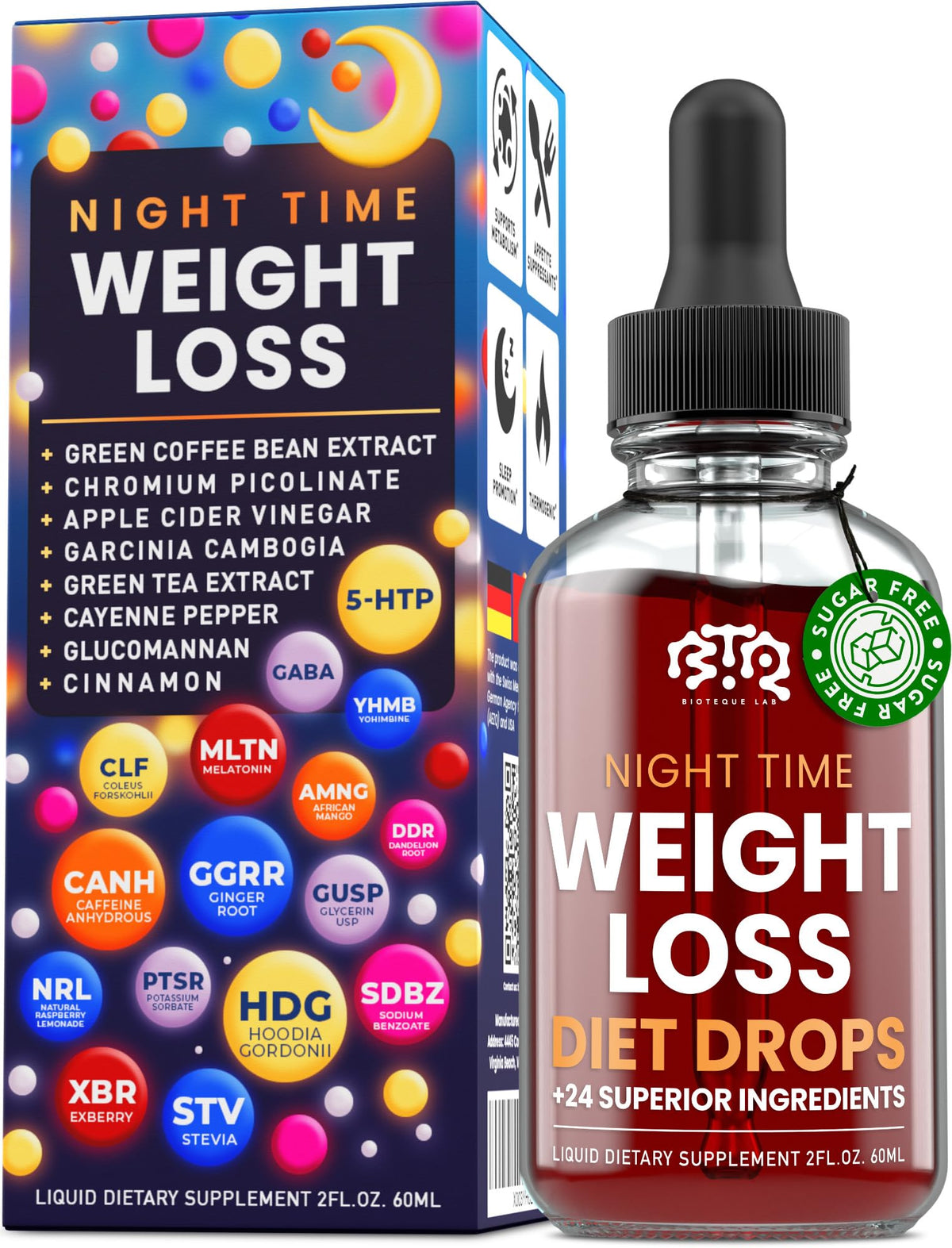 BTQ Bioteque Lab Night Time Drops bottle pour for easy nightly dosing.