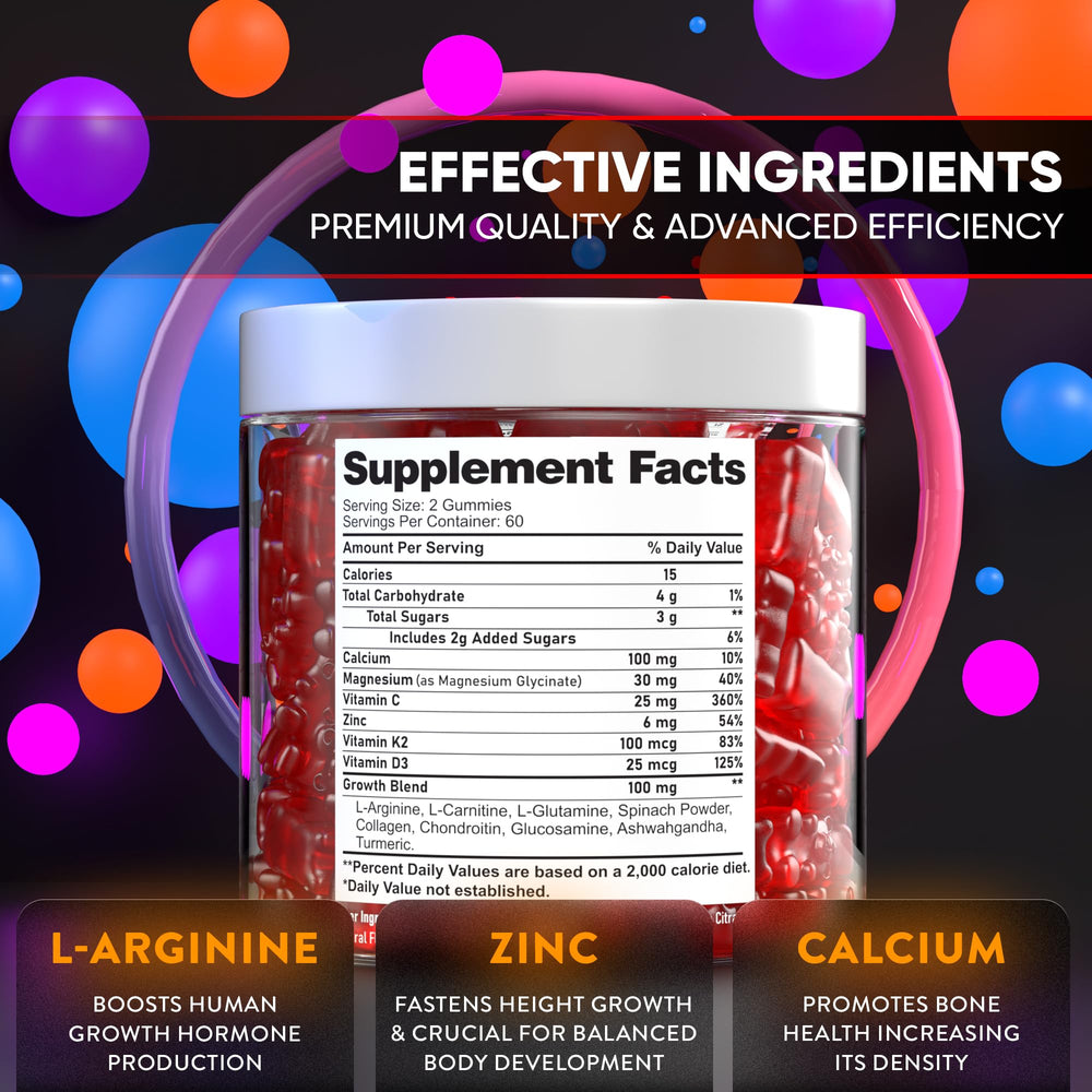 BTQ Biotequelab height growth ingredients panel highlights minerals and vitamins
