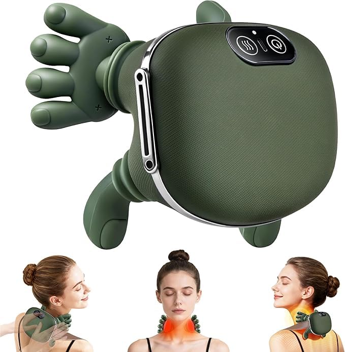 BTUASSDY cordless neck massager front view shows portable design for travel relief.