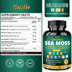 Closeup of Bualle sea moss capsules for convenient daily use.