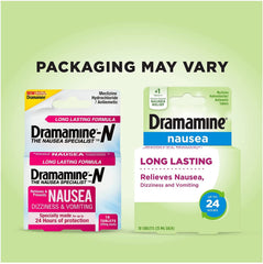 Bubbacare Dramamine-N tablets closeup showing tablet form for fast relief