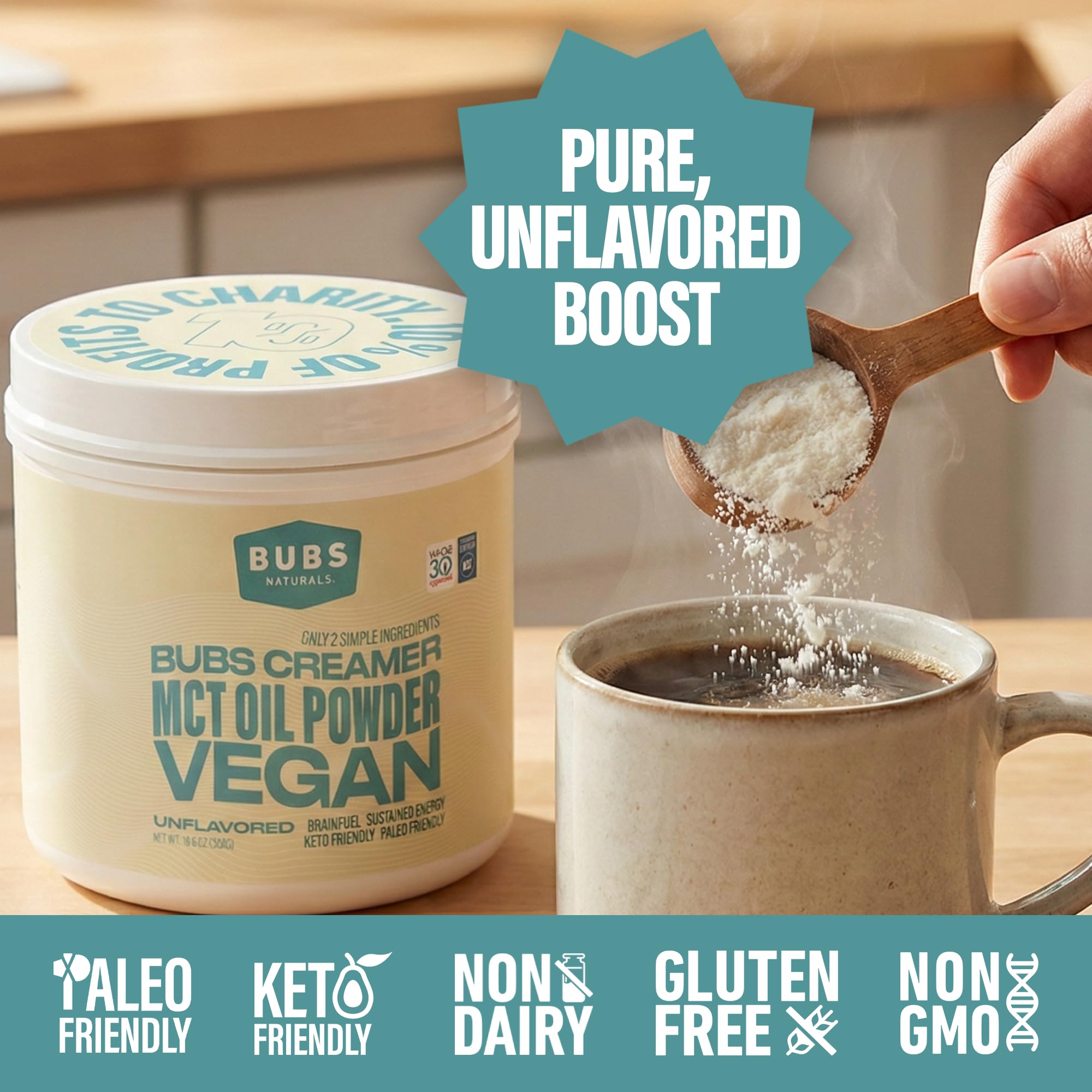 MCT powder stirred into tea or smoothies provides clean energy for the day.