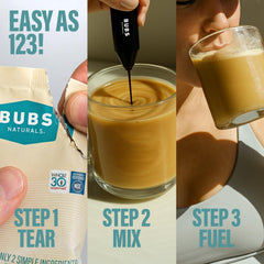 BUBS Naturals MCT powder shakes with protein for sustained energy.