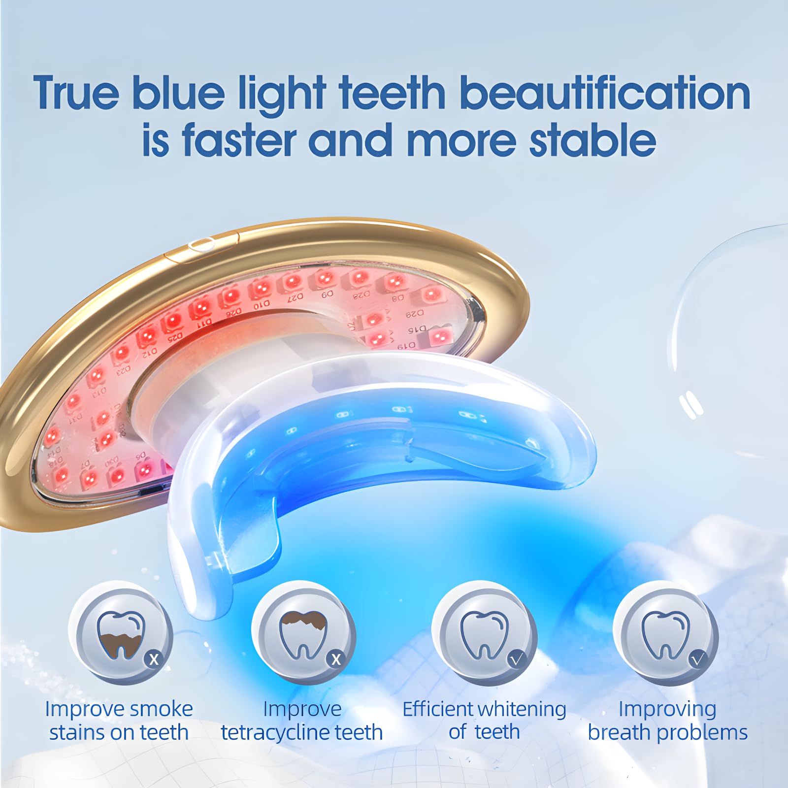 Bubwepo LED teeth-therapy feature highlighting gum support and brighter look