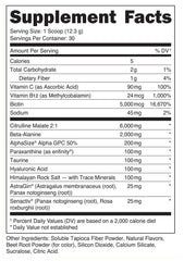 Bucked Up Babe pre-workout fruit punch tub back shows key ingredients for endurance.
