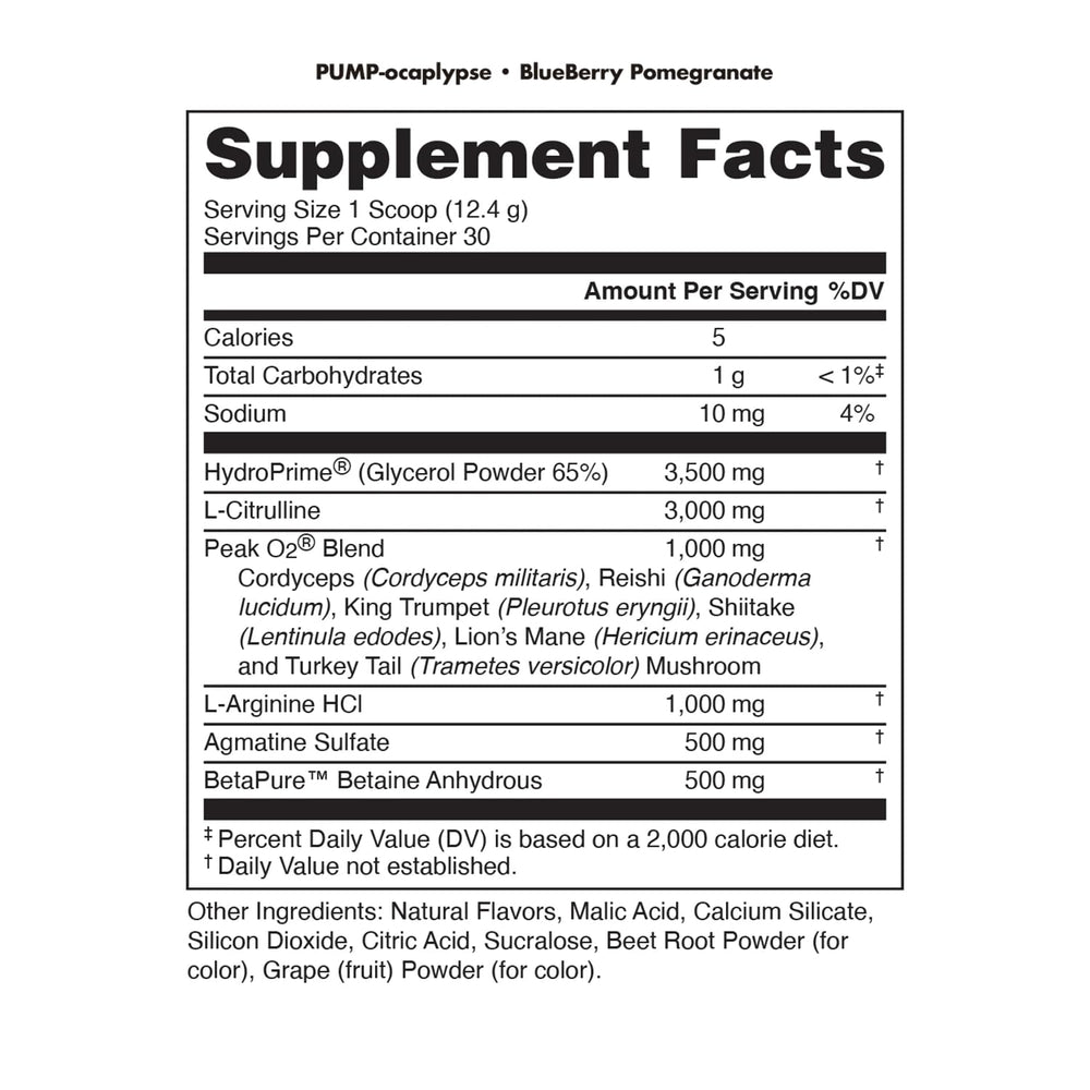 Bucked Up Pump-ocalypse label close-up highlighting nitric oxide support