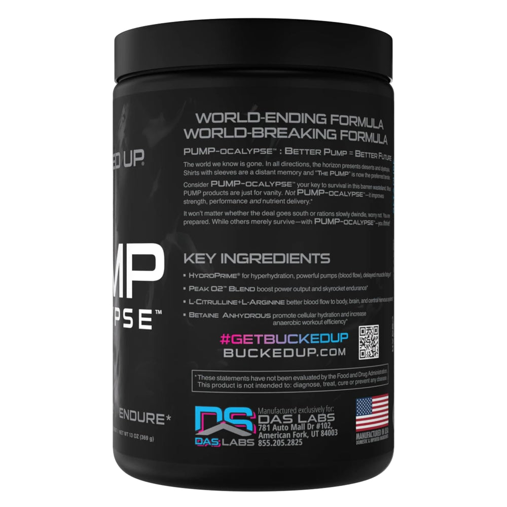 Close-up of Pump-ocalypse Miami label featuring citrulline and arginine for nitric oxide support