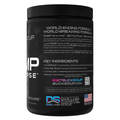 Close-up of Pump-ocalypse Miami label featuring citrulline and arginine for nitric oxide support
