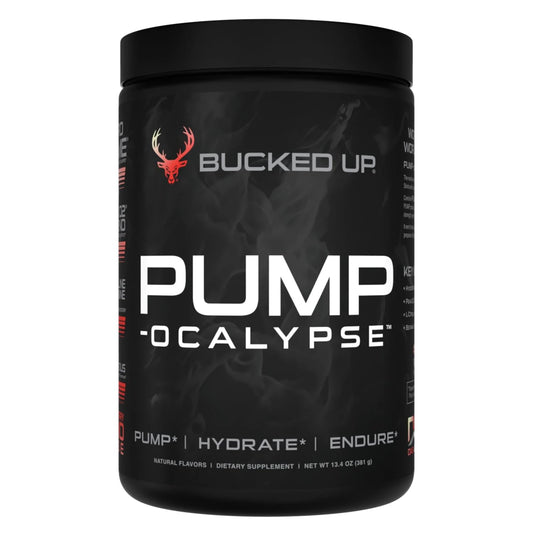 Bucked Up Pump-ocalypse Raspberry Lemonade bottle with label signaling enhanced blood flow
