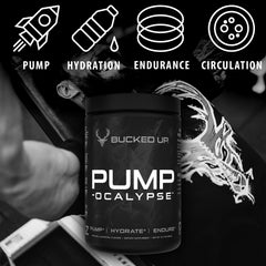 Close-up Bucked Up Pump-ocalypse Raspberry Lemonade label highlights NO-boosting blend