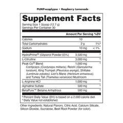 Bucked Up Pump-ocalypse Raspberry Lemonade tub with scoop shows flavor for pre-workout fueling