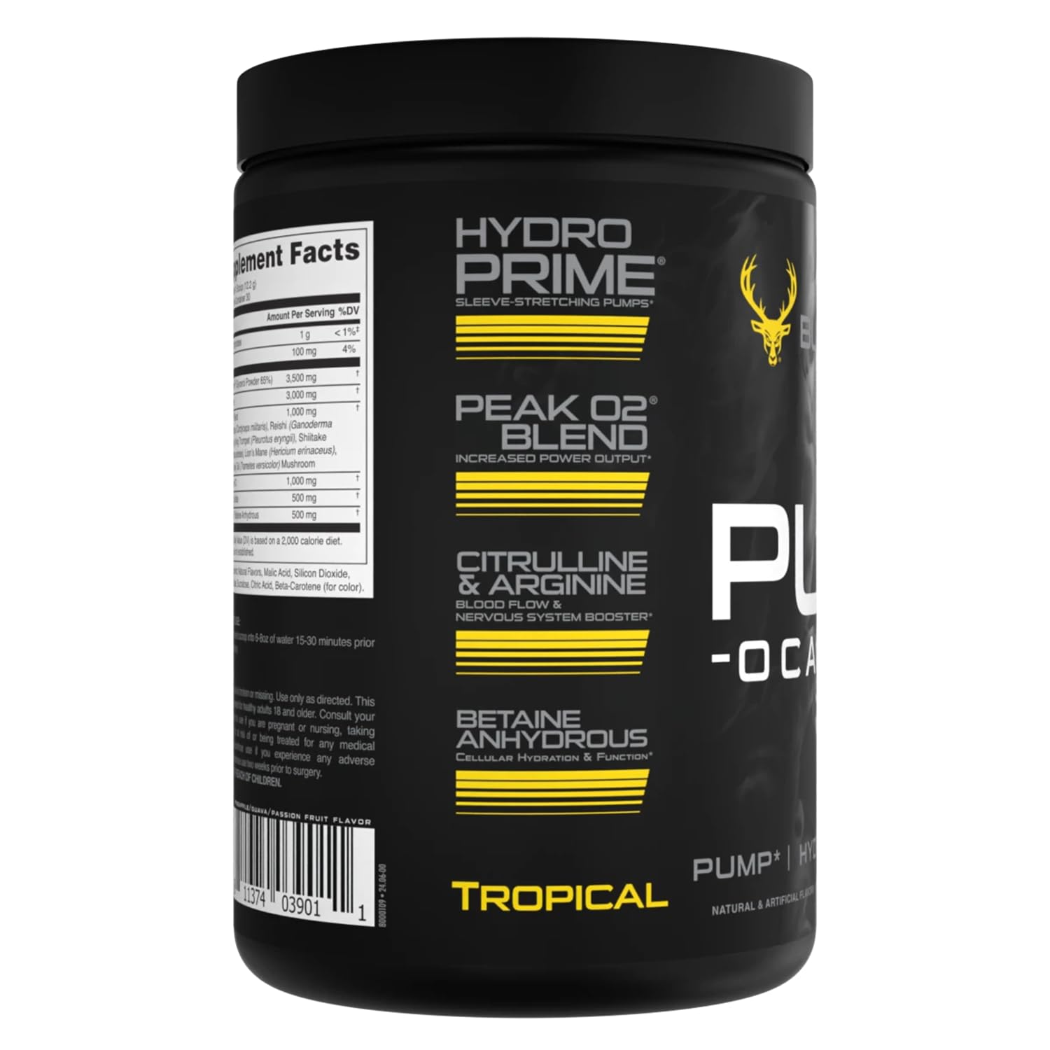 Bucked Up Pump-ocalypse Tropical stacked bottles on shelf for consistent supplementation.