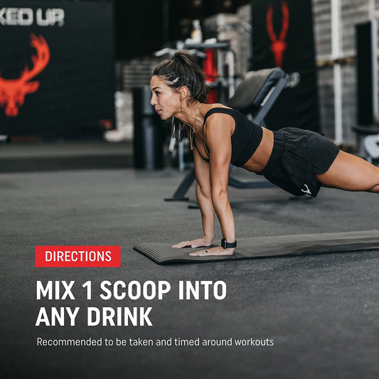 Bucked Up Six Point Creatine scoop blends easily into beverages.