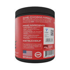 Bucked Up Woke blue raspberry label closeup shows premium formula